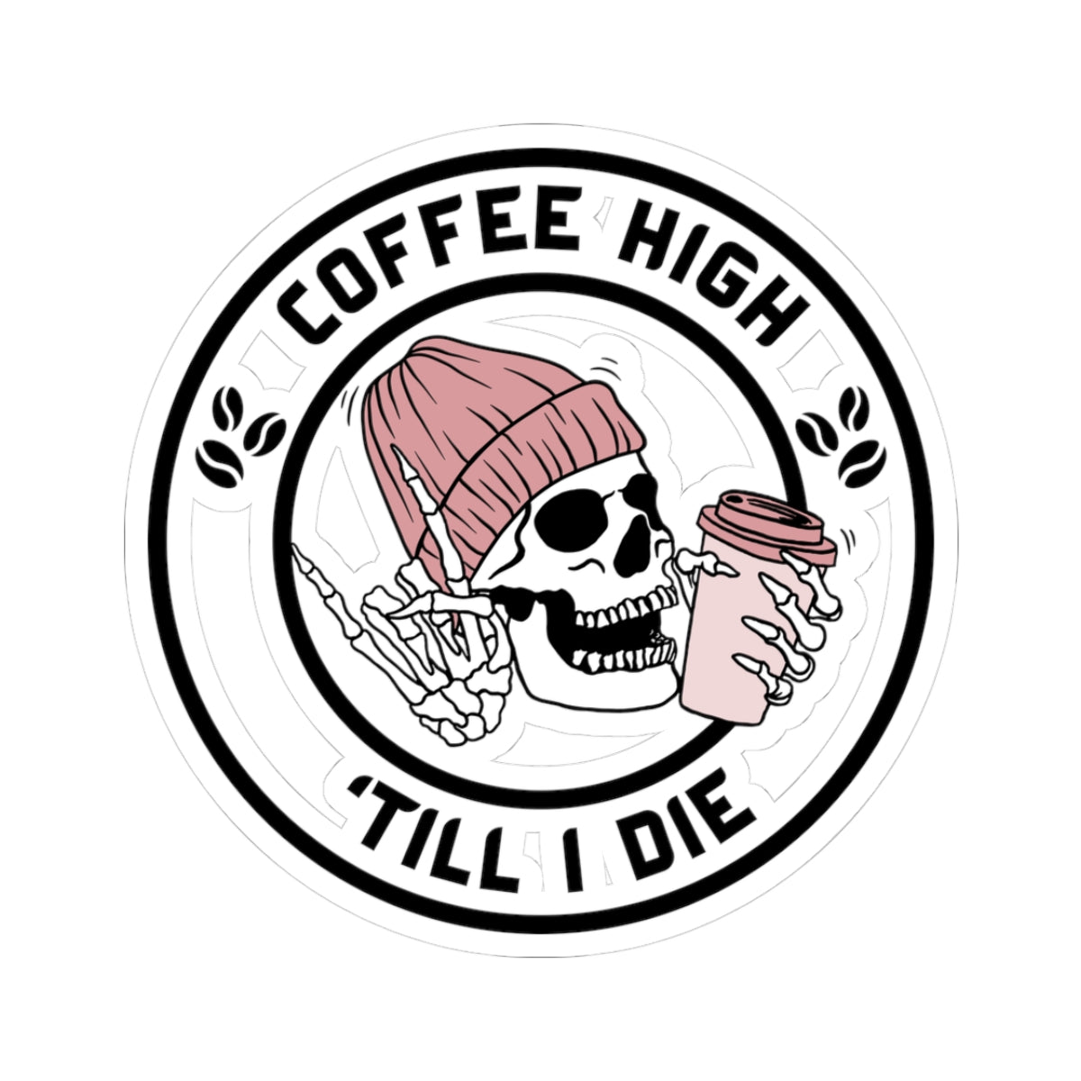 Coffee High Skully Sticker – Funny Caffeine Addict Vinyl Decal for Coffee Snobs & Chaos Drinkers