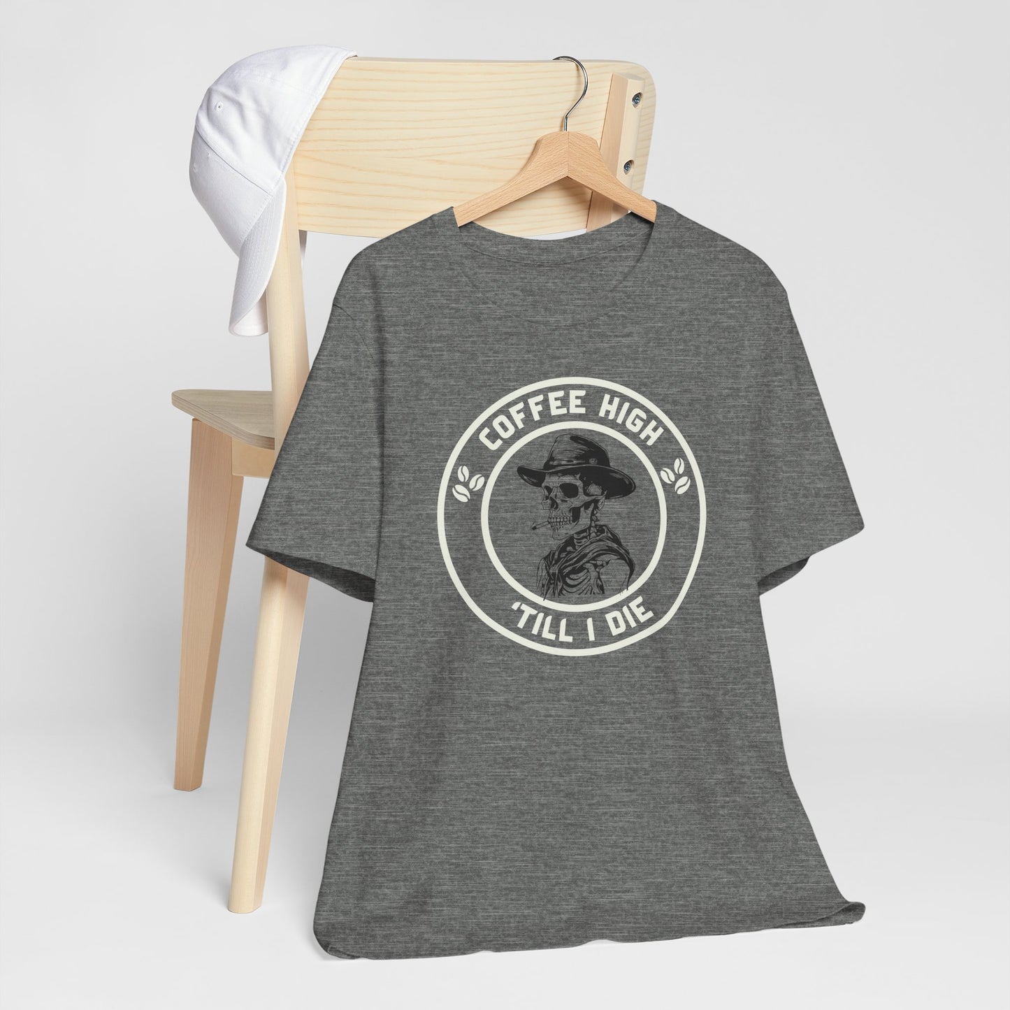 Coffee High ’Till I Die T-Shirt – Funny Caffeine Cowboy Unisex Tee for Hardcore Coffee Drinkers