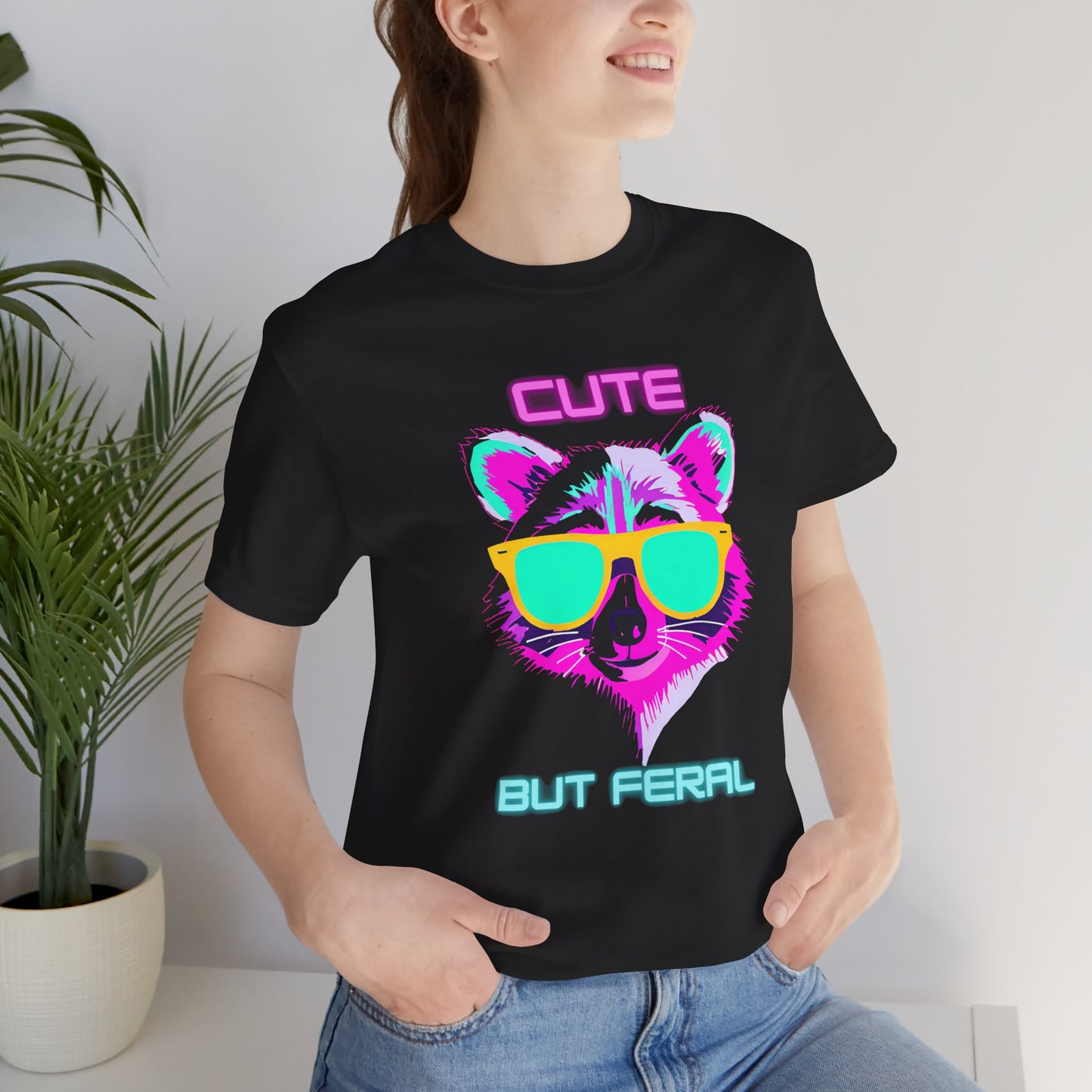 Cute But Feral Raccoon Shirt – Funny Neon Animal Graphic Tee for Girls Who Don’t Play Nice