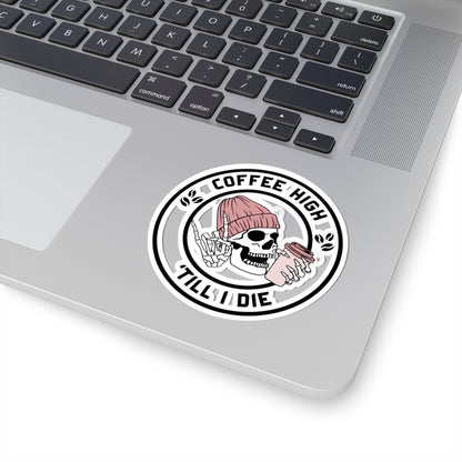 Coffee High Skully Sticker – Funny Caffeine Addict Vinyl Decal for Coffee Snobs & Chaos Drinkers