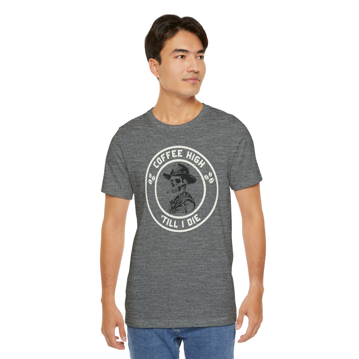 Coffee High ’Till I Die T-Shirt – Funny Caffeine Cowboy Unisex Tee for Hardcore Coffee Drinkers